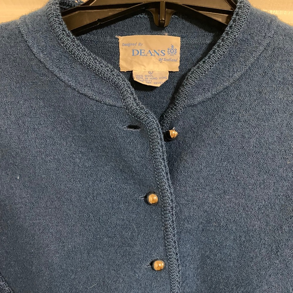 Vintage Knit Grandmacore Deans of Scotland Cardigan Womens L Blue Wool Rib - Picture 4 of 7